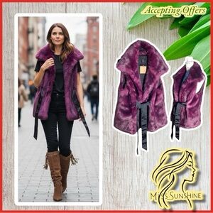 ⭐️ Steve Madden  NEW - Sz M - fuzzy hot pink purple faux fur vest with pockets